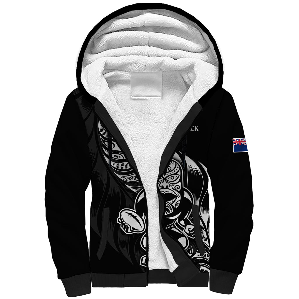 (Custom Text And Number) New Zealand All Black Rugby Sherpa Hoodie LT9 Unisex Black - Polynesian Pride