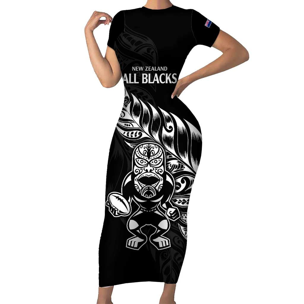 New Zealand Rugby Custom Short Sleeve Bodycon Dress Opango All Black Fern