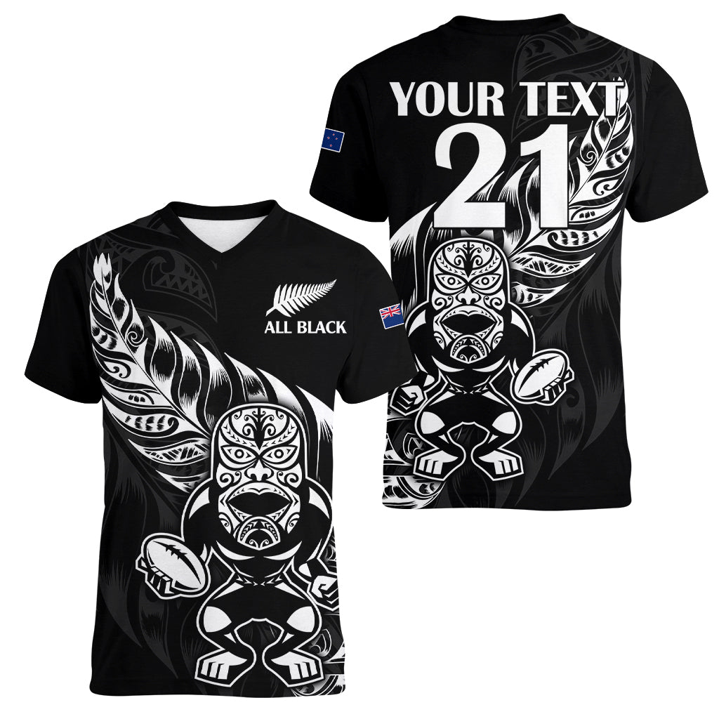(Custom Text And Number) New Zealand All Black Rugby Women V Neck T Shirt LT9 - Polynesian Pride