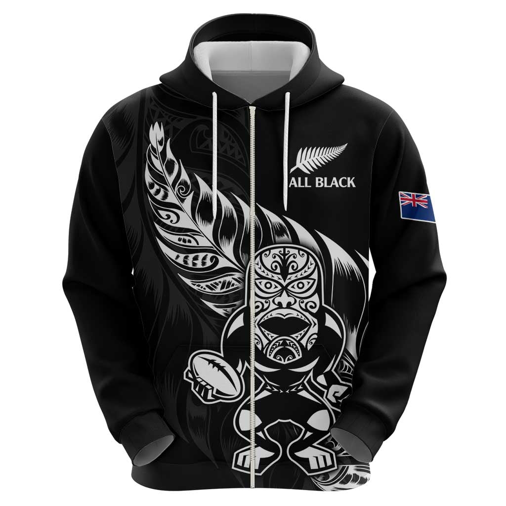 New Zealand Rugby Custom Zip Hoodie Opango All Black Fern