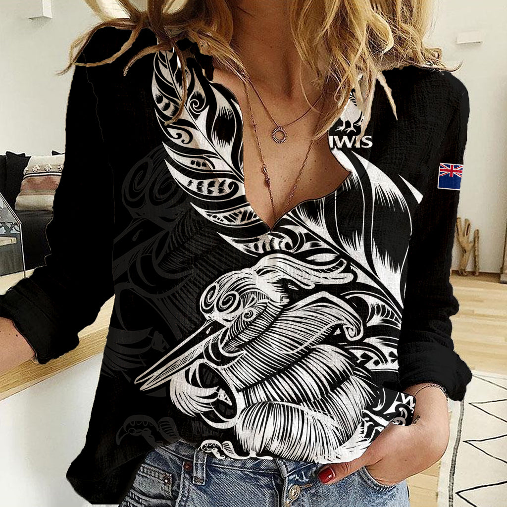 New Zealand Kiwi Rugby Women Casual Shirt LT9 Female Black - Polynesian Pride