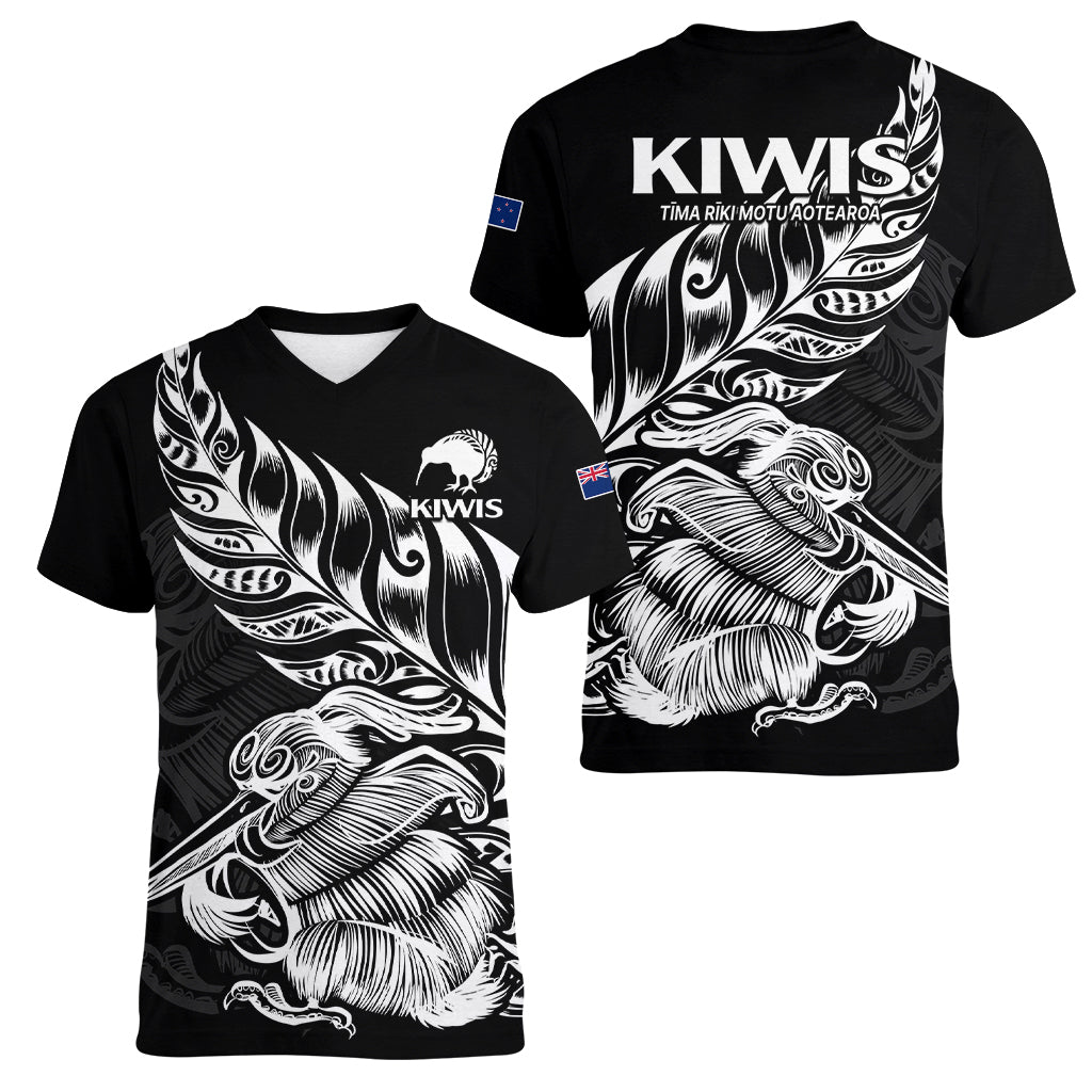 New Zealand Kiwi Rugby Women V Neck T Shirt LT9 - Polynesian Pride