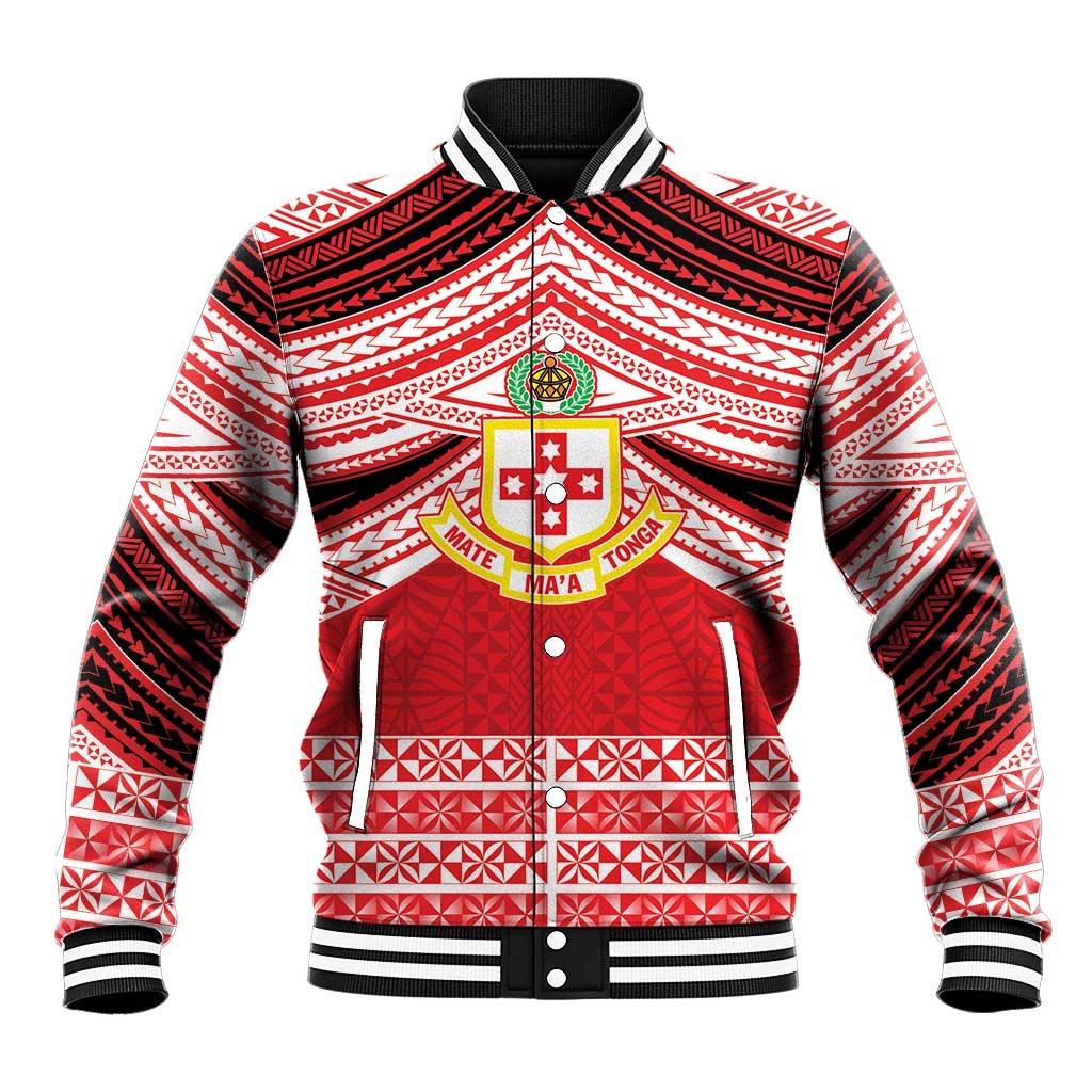 Personalised Kolisi Tonga College Atele Baseball Jacket Polynesian Ngatu Tribal LT9 Unisex Red - Polynesian Pride