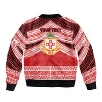 Personalised Kolisi Tonga College Atele Bomber Jacket Polynesian Ngatu Tribal