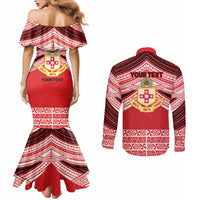 Personalised Kolisi Tonga College Atele Couples Matching Mermaid Dress and Long Sleeve Button Shirt Polynesian Ngatu Tribal LT9 - Polynesian Pride