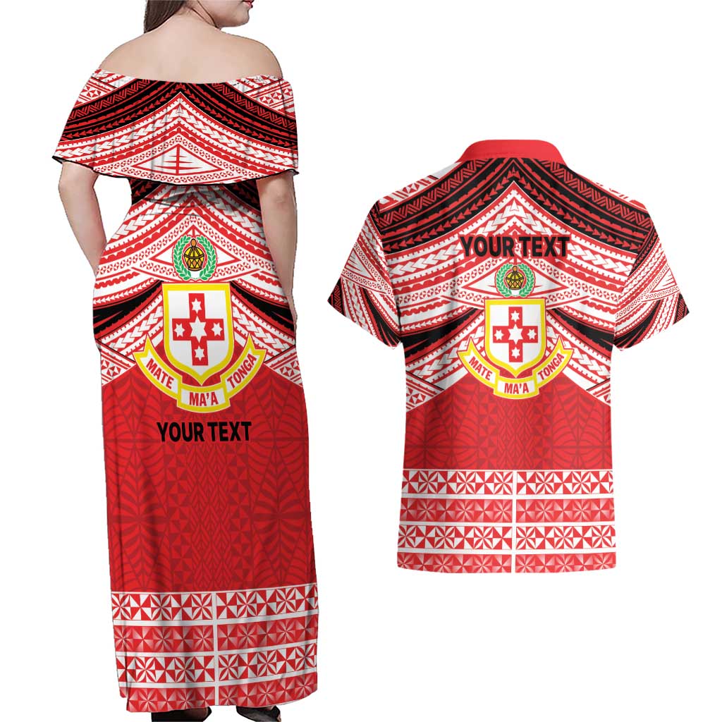 Personalised Kolisi Tonga College Atele Couples Matching Off Shoulder Maxi Dress and Hawaiian Shirt Polynesian Ngatu Tribal