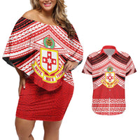 Personalised Kolisi Tonga College Atele Couples Matching Off Shoulder Short Dress and Hawaiian Shirt Polynesian Ngatu Tribal