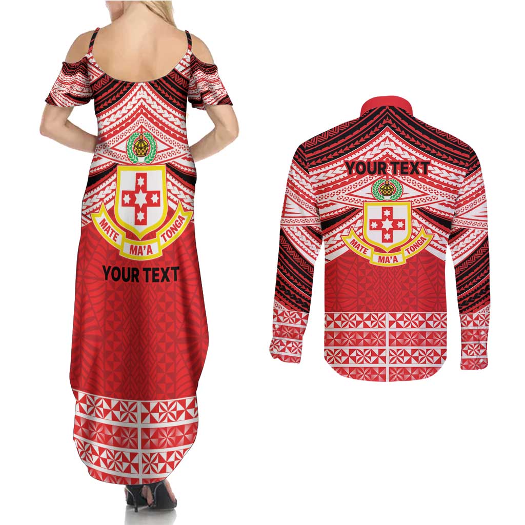 Personalised Kolisi Tonga College Atele Couples Matching Summer Maxi Dress and Long Sleeve Button Shirt Polynesian Ngatu Tribal LT9 - Polynesian Pride
