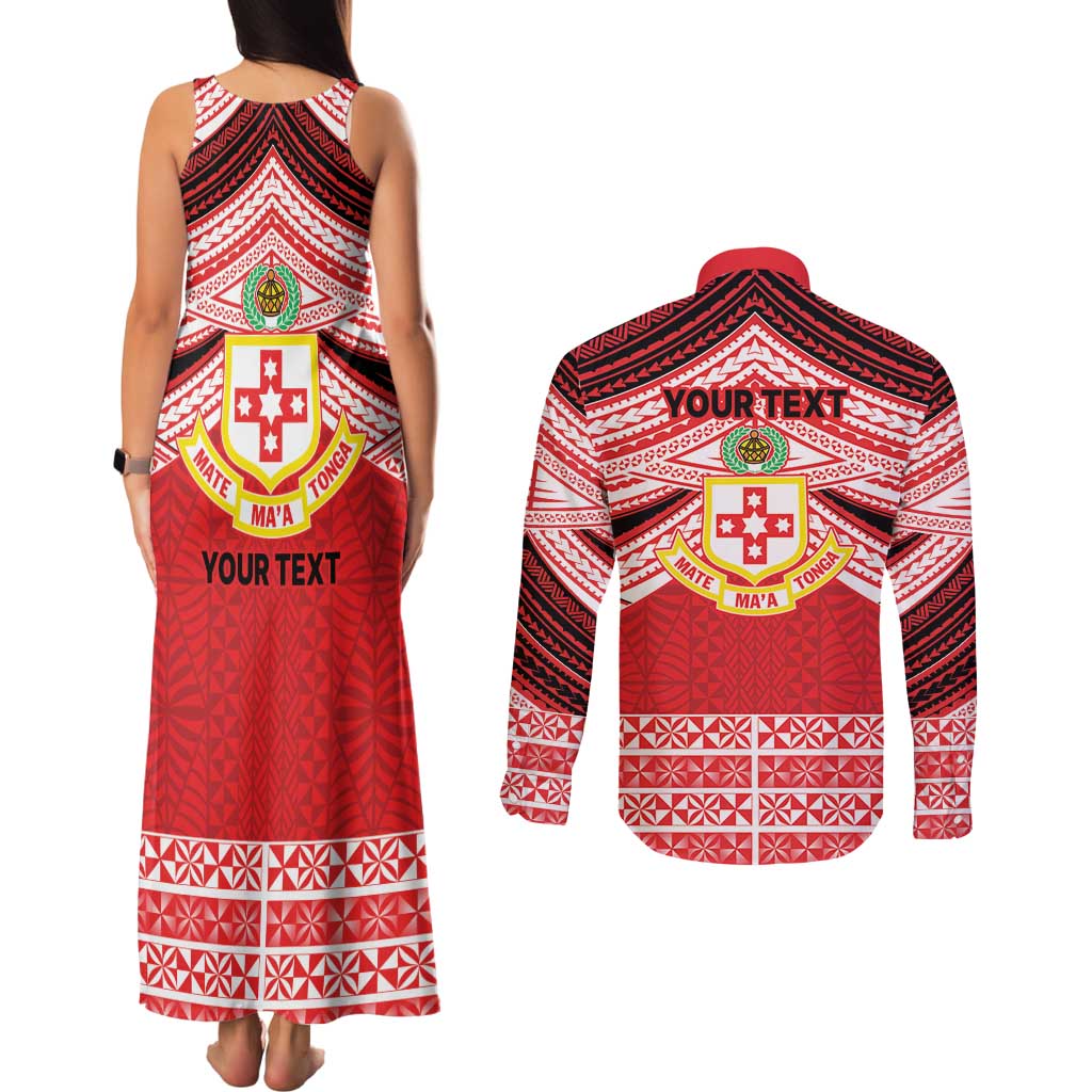 Personalised Kolisi Tonga College Atele Couples Matching Tank Maxi Dress and Long Sleeve Button Shirt Polynesian Ngatu Tribal LT9 - Polynesian Pride