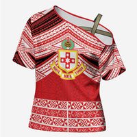 Personalised Kolisi Tonga College Atele Cross Shoulder Shirt Polynesian Ngatu Tribal LT9 Female Red - Polynesian Pride