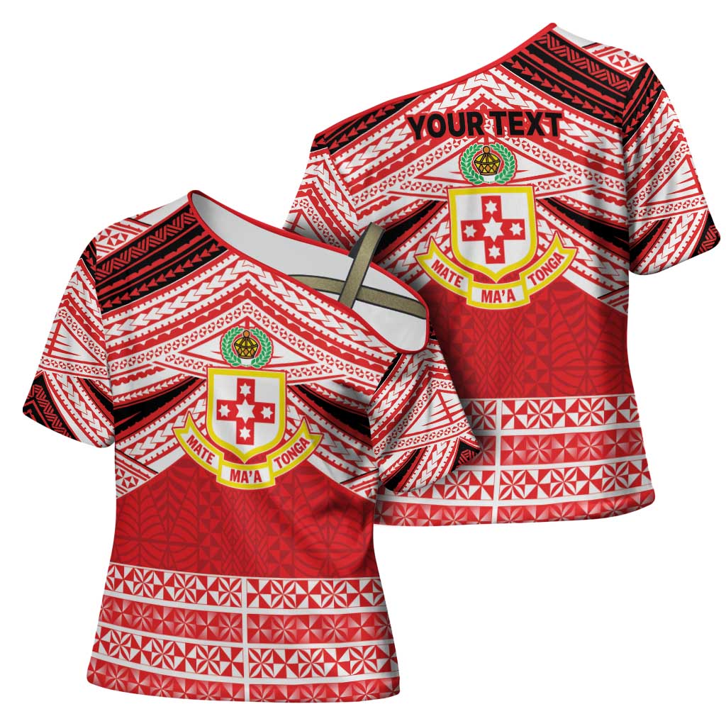 Personalised Kolisi Tonga College Atele Cross Shoulder Shirt Polynesian Ngatu Tribal LT9 - Polynesian Pride