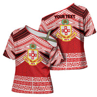 Personalised Kolisi Tonga College Atele Cross Shoulder Shirt Polynesian Ngatu Tribal LT9 - Polynesian Pride