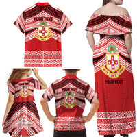 Personalised Kolisi Tonga College Atele Family Matching Off Shoulder Maxi Dress and Hawaiian Shirt Polynesian Ngatu Tribal