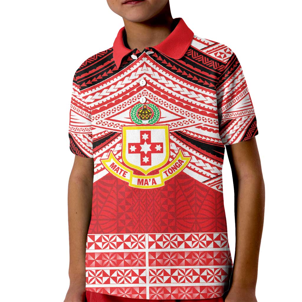 Personalised Kolisi Tonga College Atele Kid Polo Shirt Polynesian Ngatu Tribal