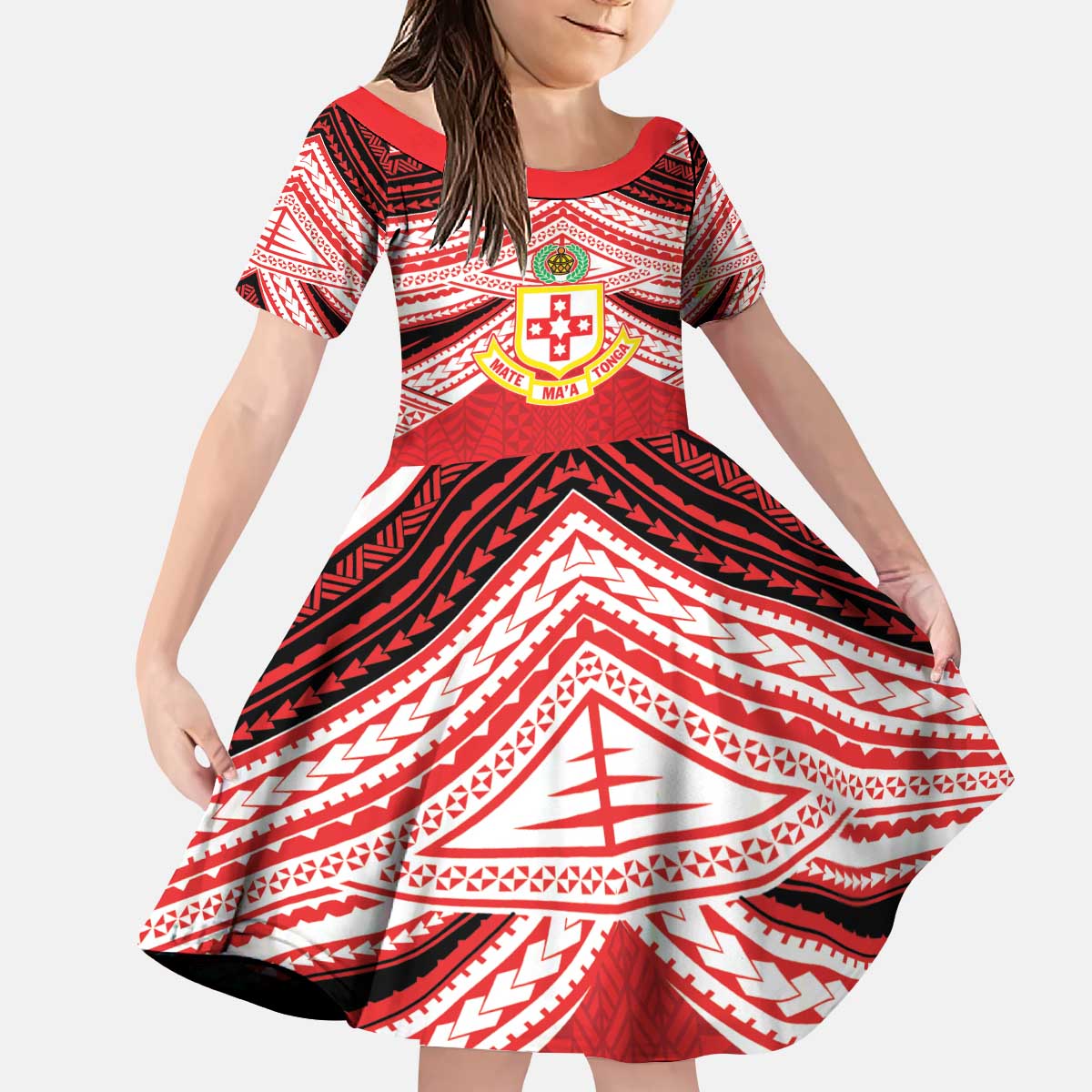Personalised Kolisi Tonga College Atele Kid Short Sleeve Dress Polynesian Ngatu Tribal LT9 KID Red - Polynesian Pride