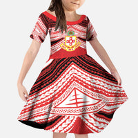 Personalised Kolisi Tonga College Atele Kid Short Sleeve Dress Polynesian Ngatu Tribal LT9 KID Red - Polynesian Pride