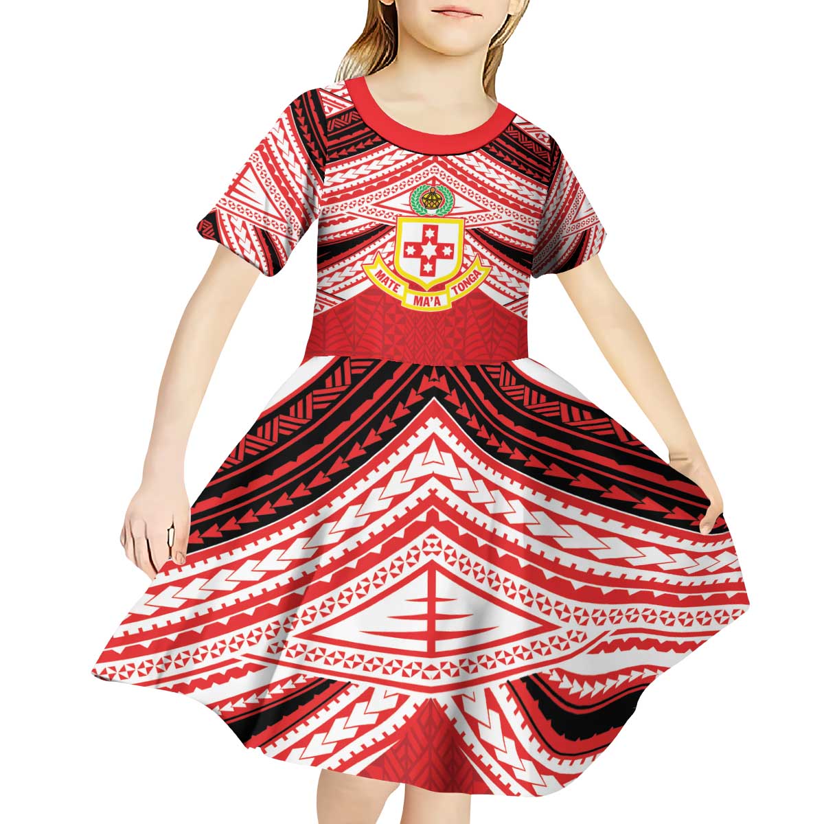 Personalised Kolisi Tonga College Atele Kid Short Sleeve Dress Polynesian Ngatu Tribal LT9 - Polynesian Pride