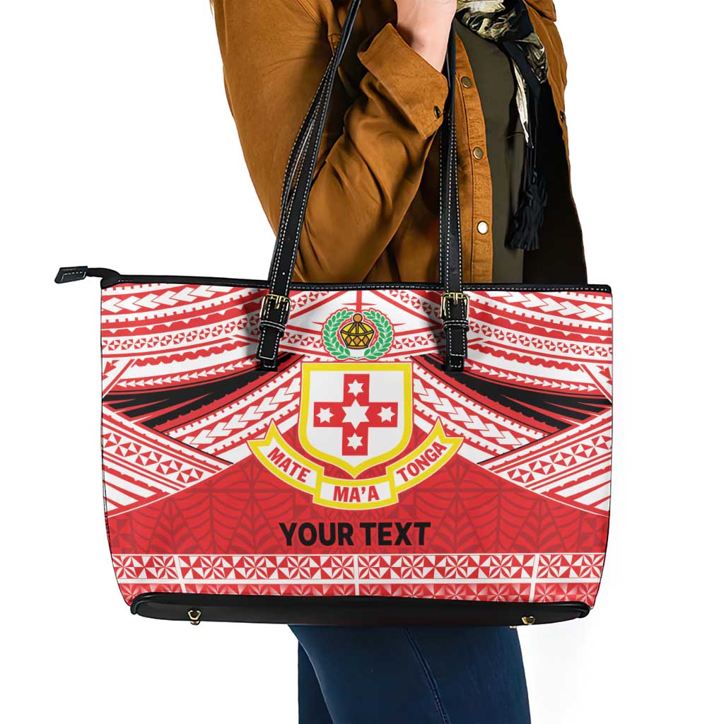 Personalised Kolisi Tonga College Atele Leather Tote Bag Polynesian Ngatu Tribal