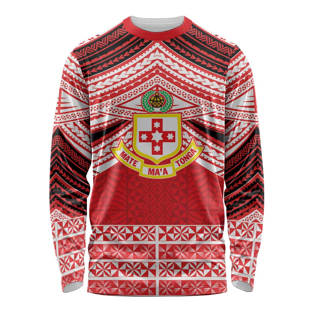 Personalised Kolisi Tonga College Atele Long Sleeve Shirt Polynesian Ngatu Tribal LT9 Unisex Red - Polynesian Pride