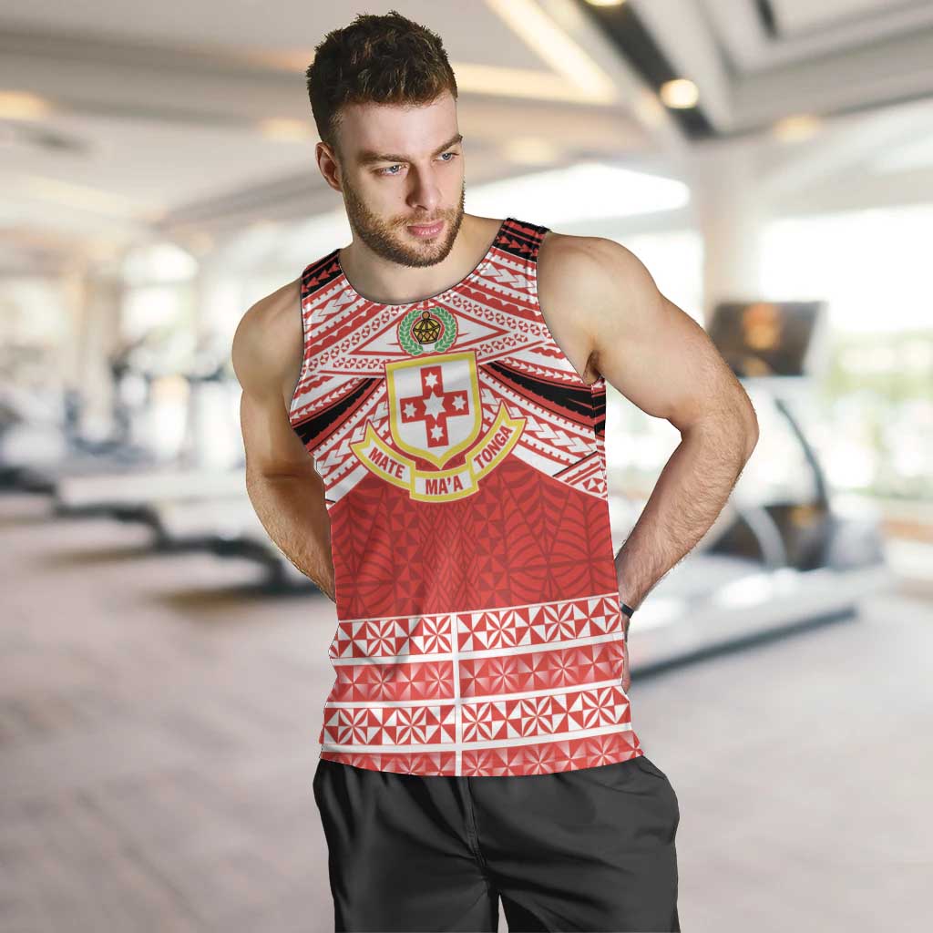 Personalised Kolisi Tonga College Atele Men Tank Top Polynesian Ngatu Tribal LT9 Red - Polynesian Pride