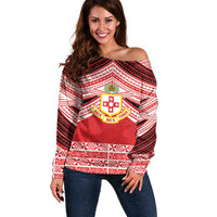 Personalised Kolisi Tonga College Atele Off Shoulder Sweater Polynesian Ngatu Tribal