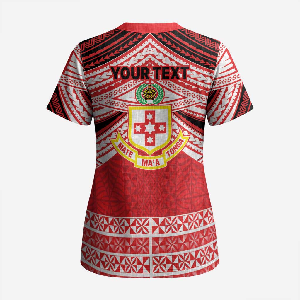 Personalised Kolisi Tonga College Atele Scrub Top Polynesian Ngatu Tribal - Polynesian Pride