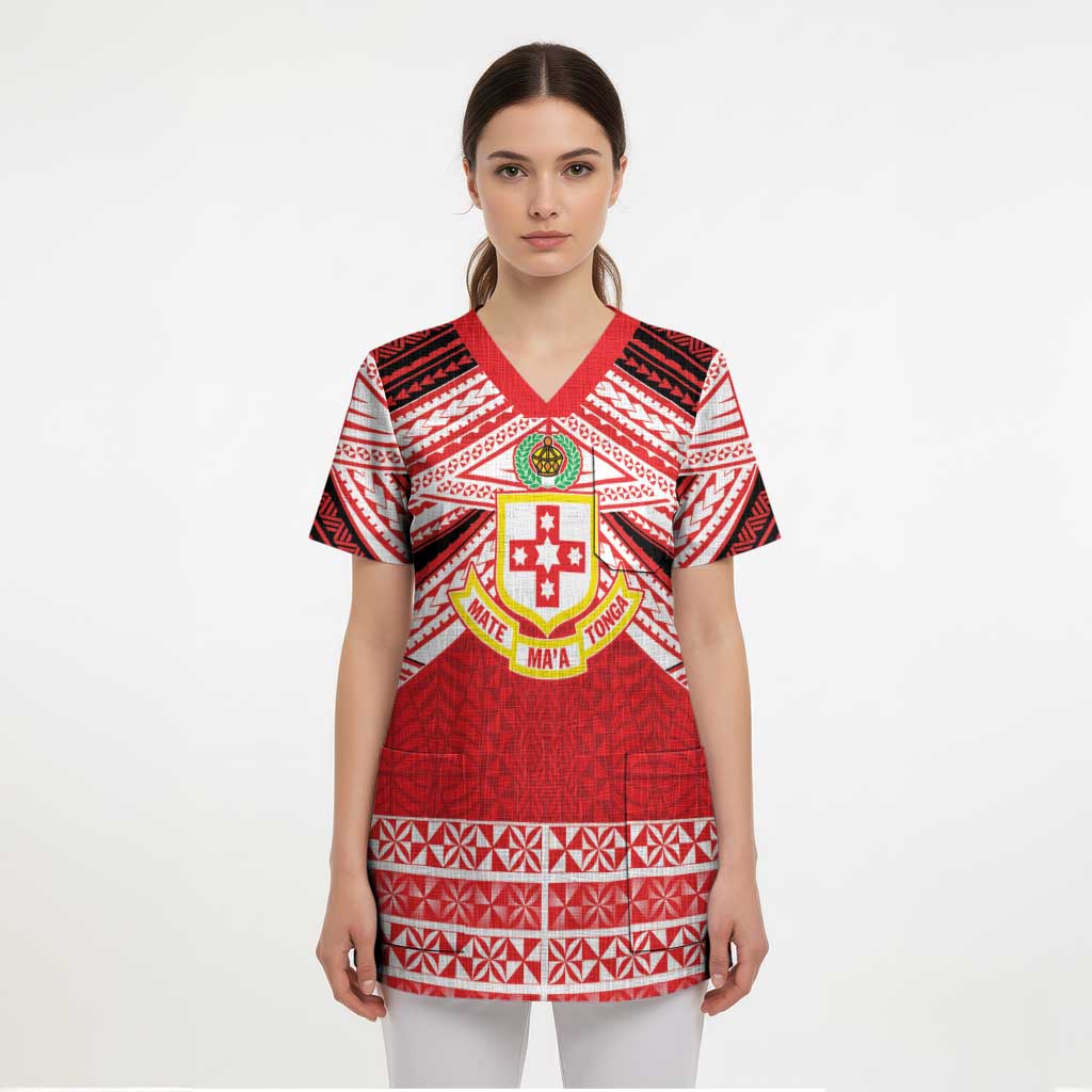 Personalised Kolisi Tonga College Atele Scrub Top Polynesian Ngatu Tribal - Polynesian Pride