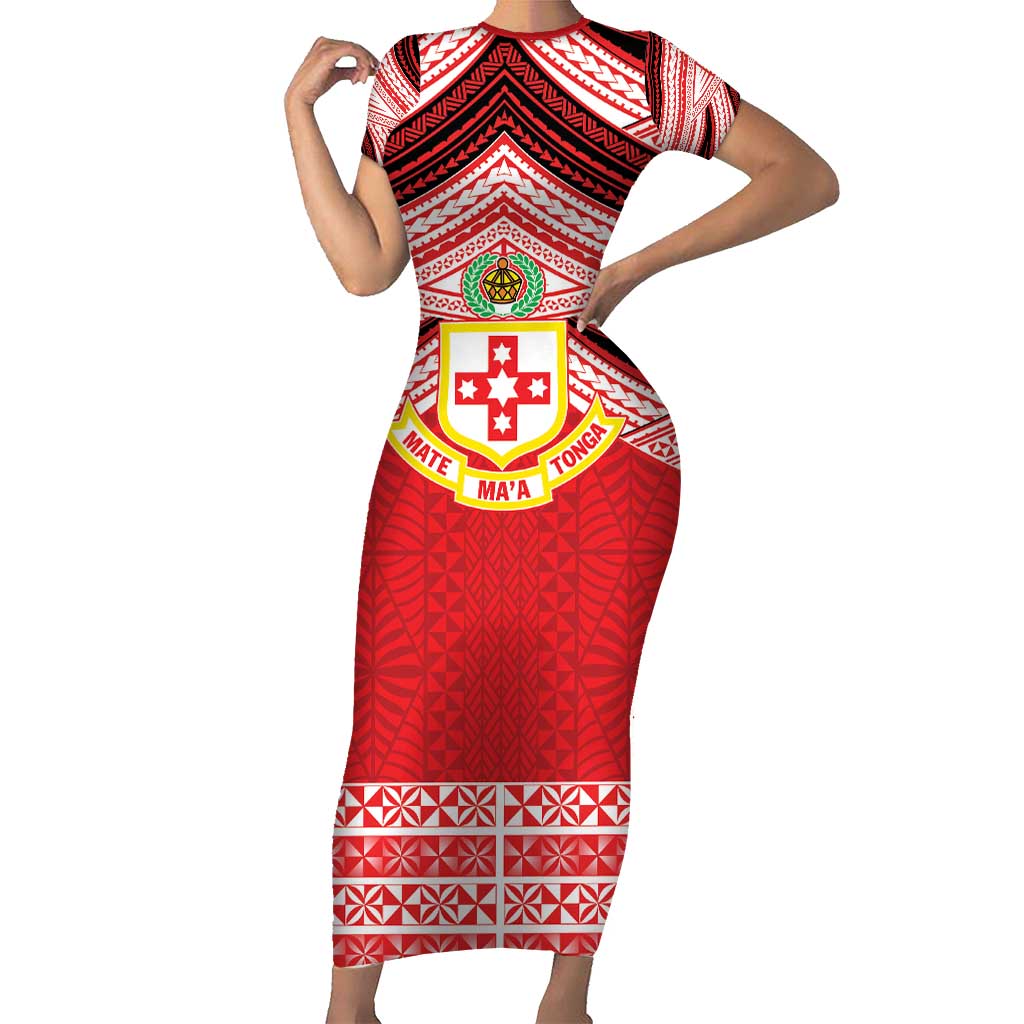 Personalised Kolisi Tonga College Atele Short Sleeve Bodycon Dress Polynesian Ngatu Tribal