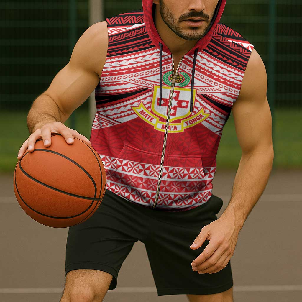 Personalised Kolisi Tonga College Atele Sleeveless Zip Hoodie Polynesian Ngatu Tribal - Polynesian Pride