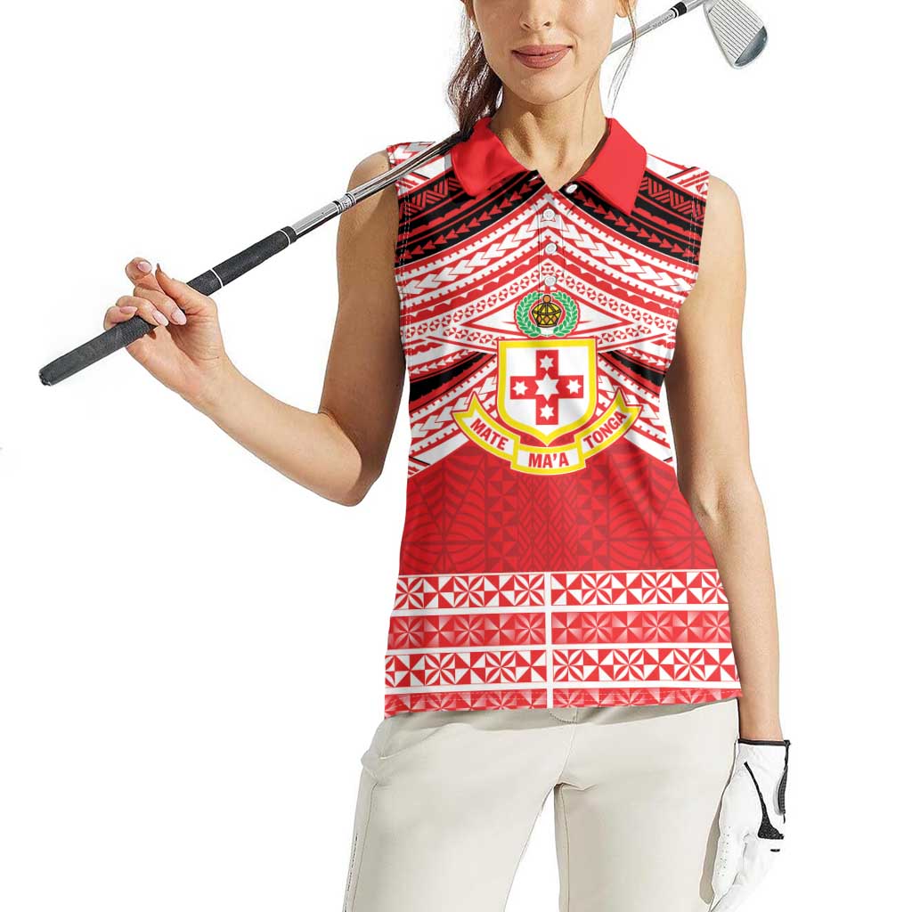 Personalised Kolisi Tonga College Atele Women Sleeveless Polo Shirt Polynesian Ngatu Tribal