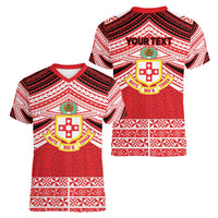 Personalised Kolisi Tonga College Atele Women V-Neck T-Shirt Polynesian Ngatu Tribal