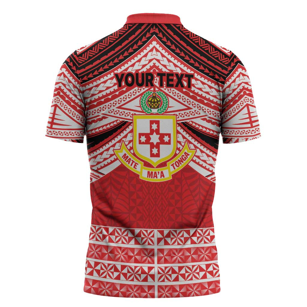 Personalised Kolisi Tonga College Atele Zipper Polo Shirt Polynesian Ngatu Tribal LT9 - Polynesian Pride