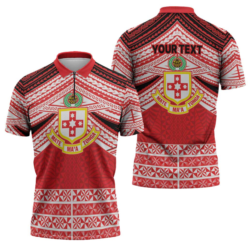Personalised Kolisi Tonga College Atele Zipper Polo Shirt Polynesian Ngatu Tribal LT9 - Polynesian Pride