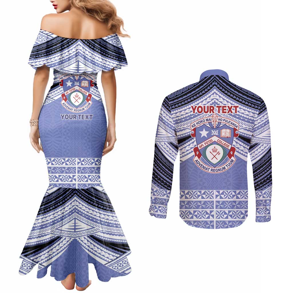 Personalised Tonga Apifoou College Couples Matching Mermaid Dress and Long Sleeve Button Shirt Polynesian Ngatu Tribal LT9 - Polynesian Pride
