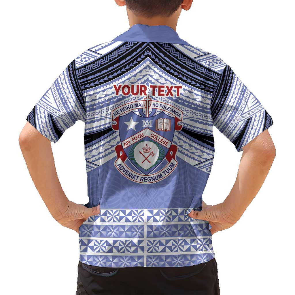 Personalised Tonga Apifoou College Family Matching Long Sleeve Bodycon Dress and Hawaiian Shirt Polynesian Ngatu Tribal