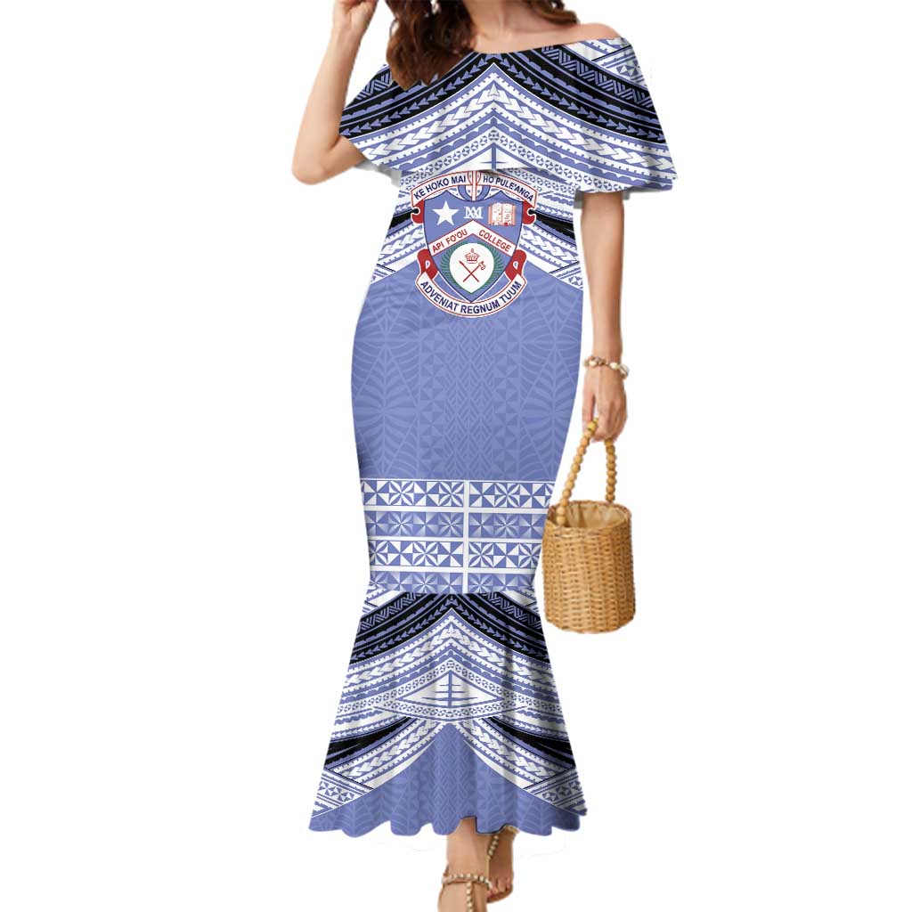 Personalised Tonga Apifoou College Family Matching Mermaid Dress and Hawaiian Shirt Polynesian Ngatu Tribal