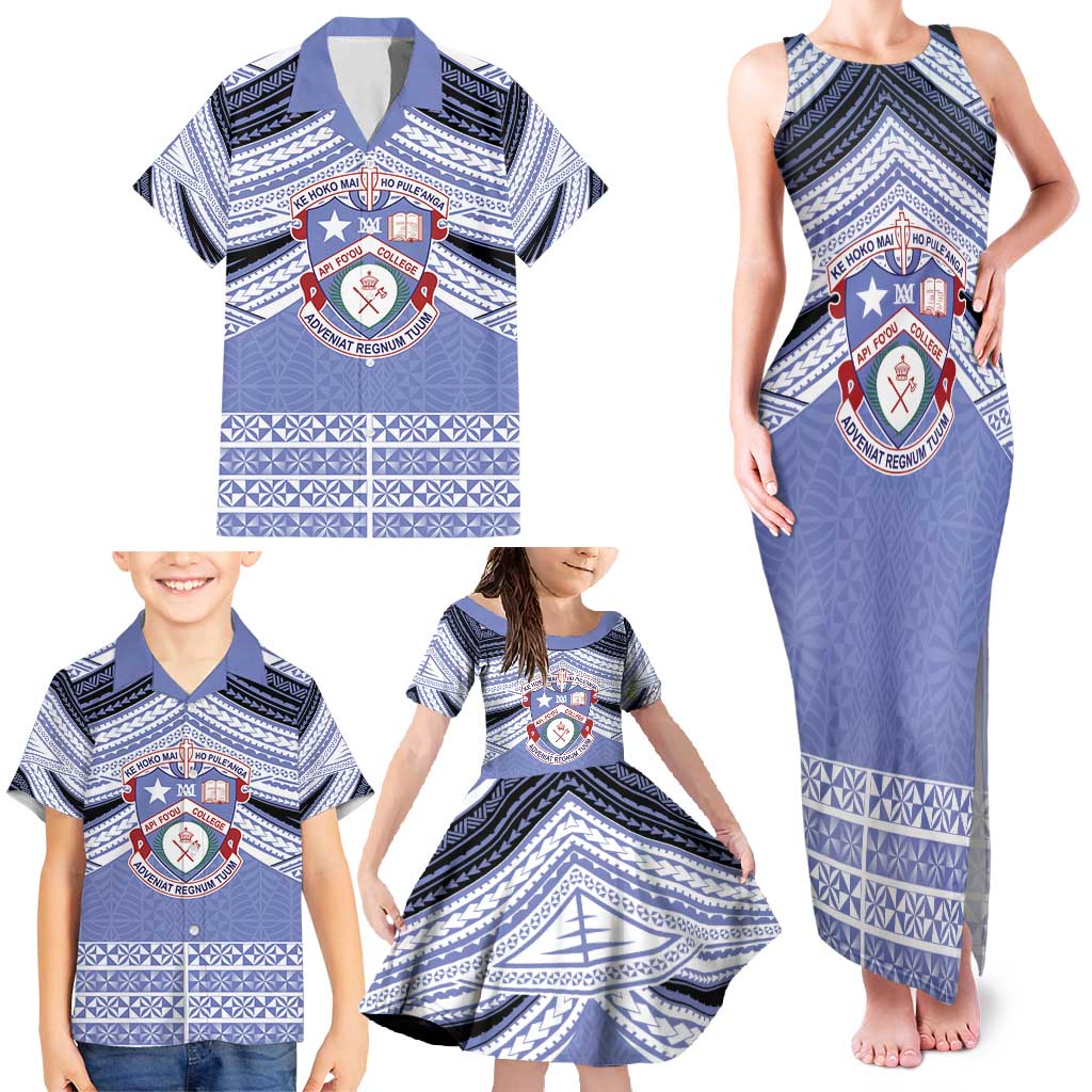 Personalised Tonga Apifoou College Family Matching Tank Maxi Dress and Hawaiian Shirt Polynesian Ngatu Tribal