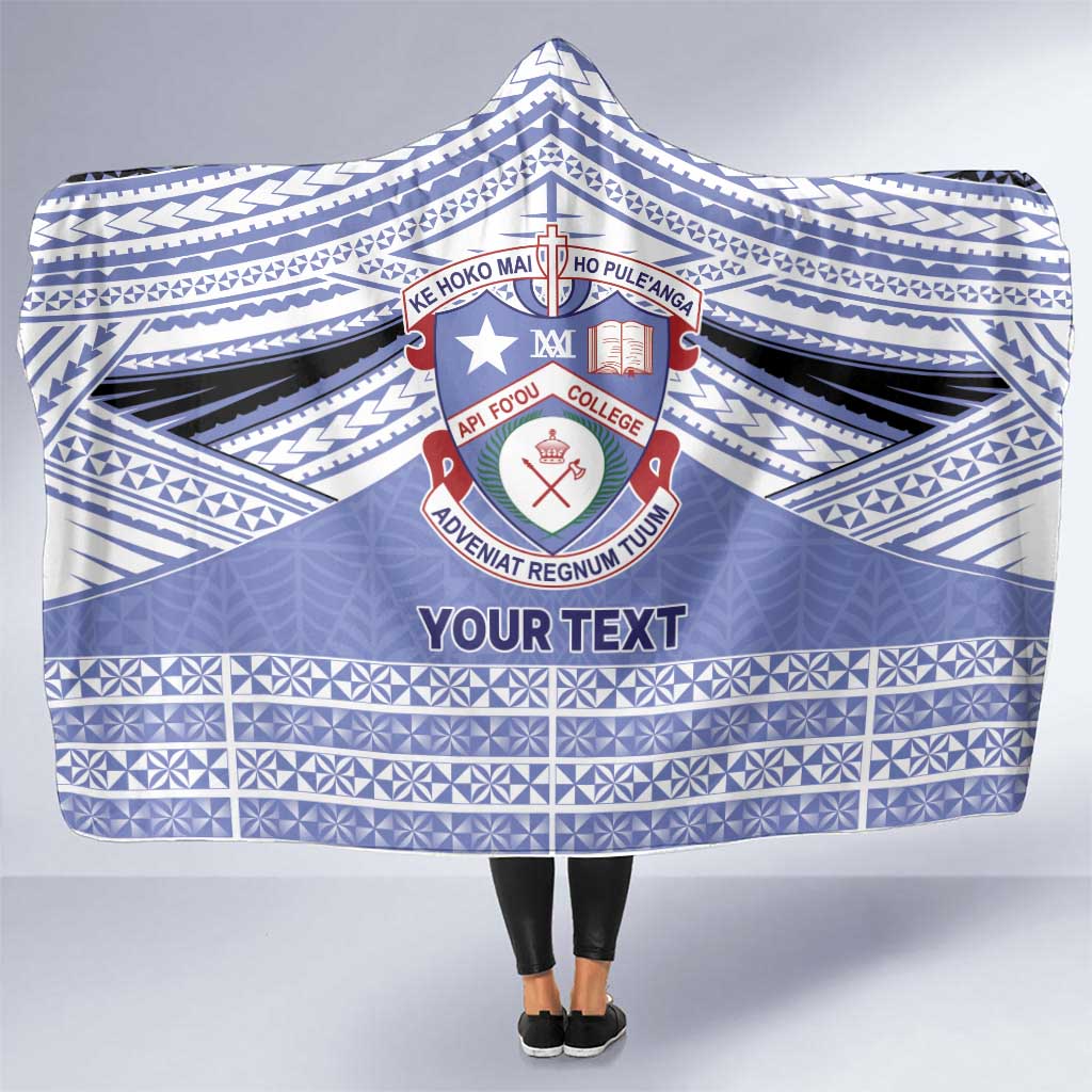 Personalised Tonga Apifoou College Hooded Blanket Polynesian Ngatu Tribal LT9 One Size Blue - Polynesian Pride