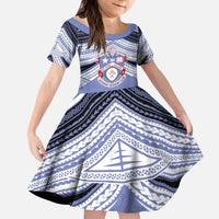 Personalised Tonga Apifoou College Kid Short Sleeve Dress Polynesian Ngatu Tribal LT9 KID Blue - Polynesian Pride