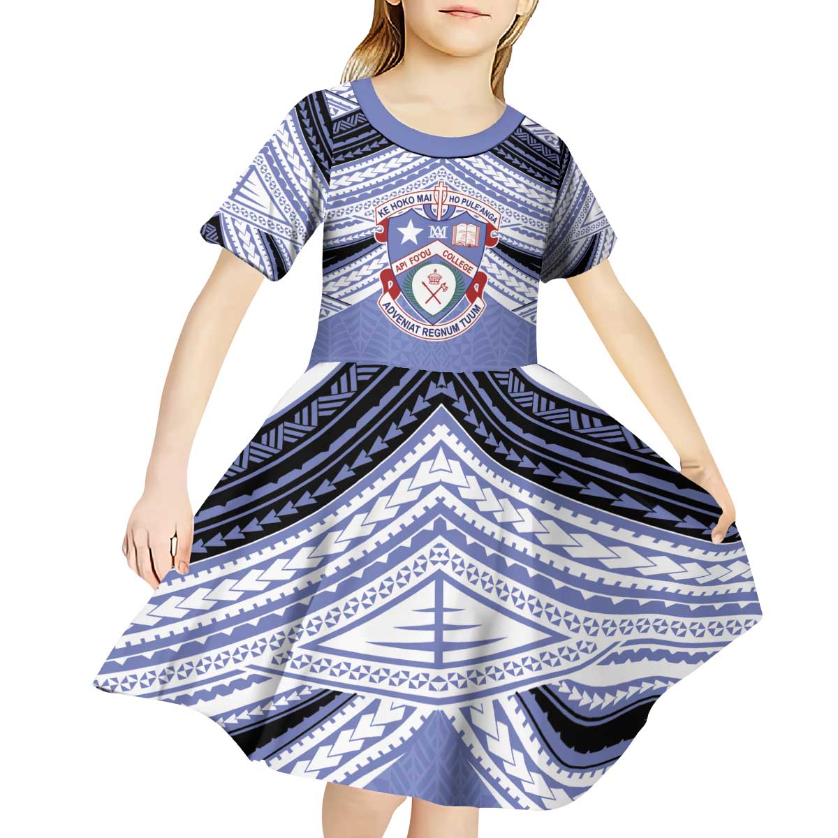 Personalised Tonga Apifoou College Kid Short Sleeve Dress Polynesian Ngatu Tribal LT9 - Polynesian Pride