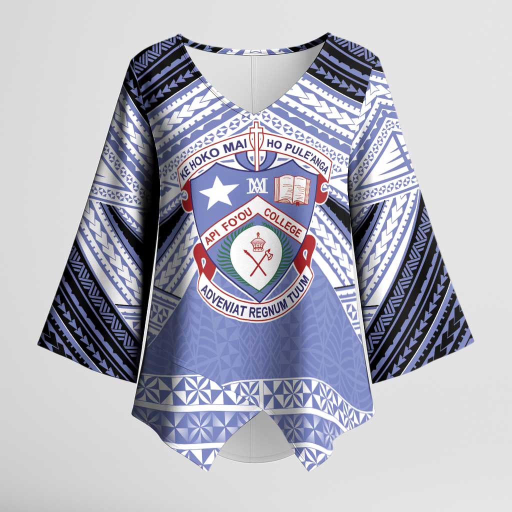 Personalised Tonga Apifoou College Kimono Sleeve Blouse Polynesian Ngatu Tribal LT9 Female Blue - Polynesian Pride