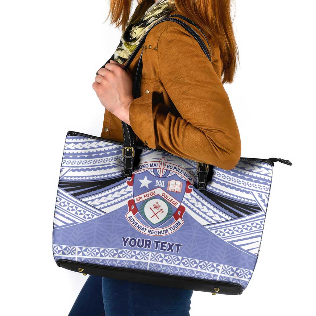 Personalised Tonga Apifoou College Leather Tote Bag Polynesian Ngatu Tribal