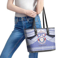 Personalised Tonga Apifoou College Leather Tote Bag Polynesian Ngatu Tribal