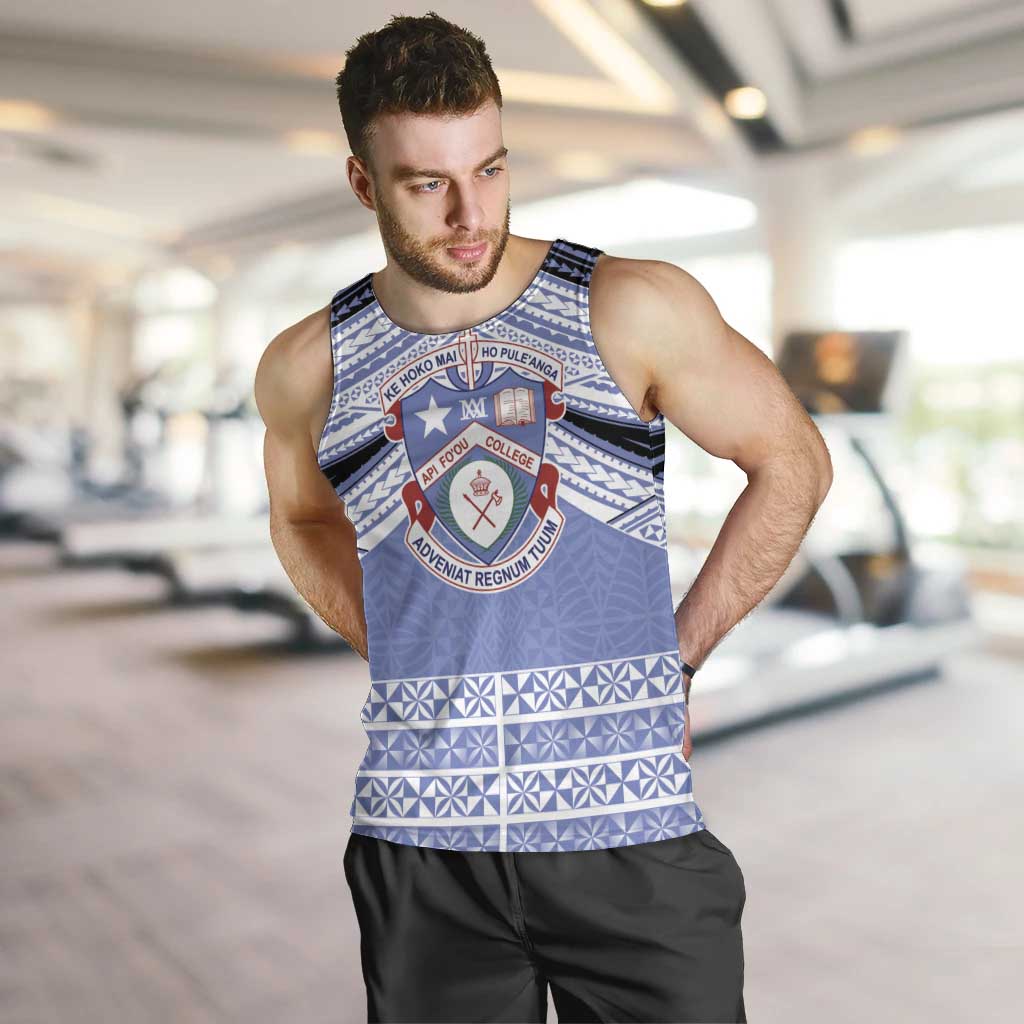 Personalised Tonga Apifoou College Men Tank Top Polynesian Ngatu Tribal LT9 Blue - Polynesian Pride