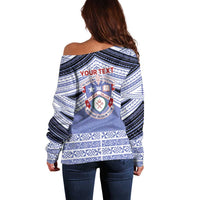 Personalised Tonga Apifoou College Off Shoulder Sweater Polynesian Ngatu Tribal