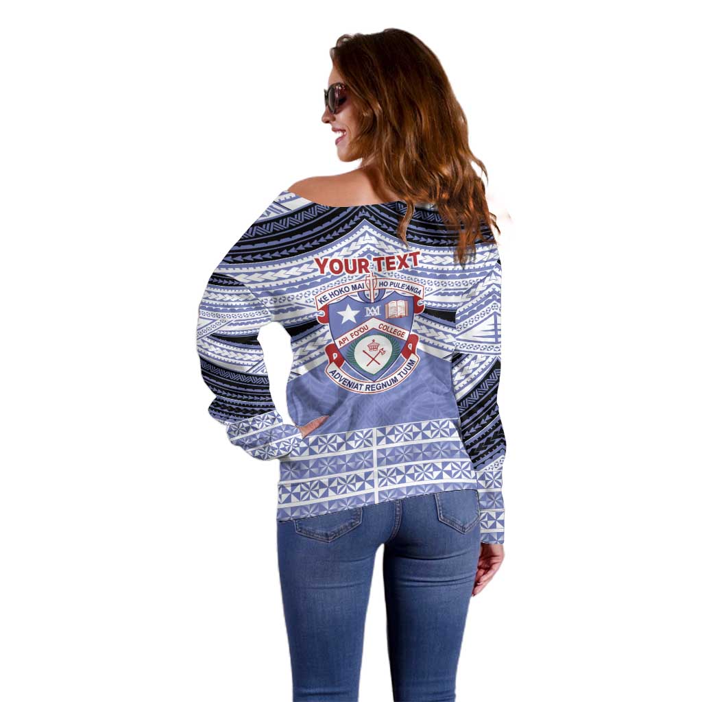 Personalised Tonga Apifoou College Off Shoulder Sweater Polynesian Ngatu Tribal