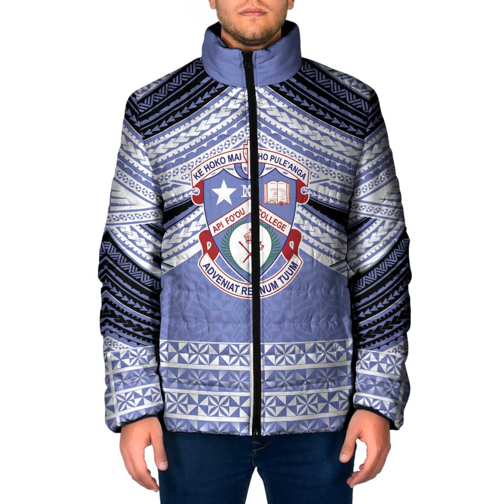 Personalised Tonga Apifoou College Padded Jacket Polynesian Ngatu Tribal LT9 Men Blue - Polynesian Pride