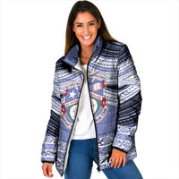 Personalised Tonga Apifoou College Padded Jacket Polynesian Ngatu Tribal LT9 Women Blue - Polynesian Pride