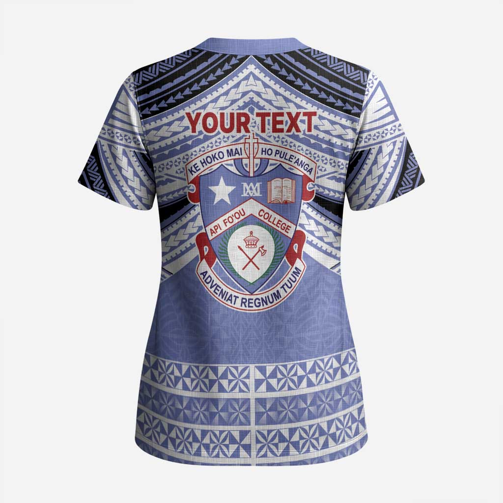 Personalised Tonga Apifoou College Scrub Top Polynesian Ngatu Tribal - Polynesian Pride