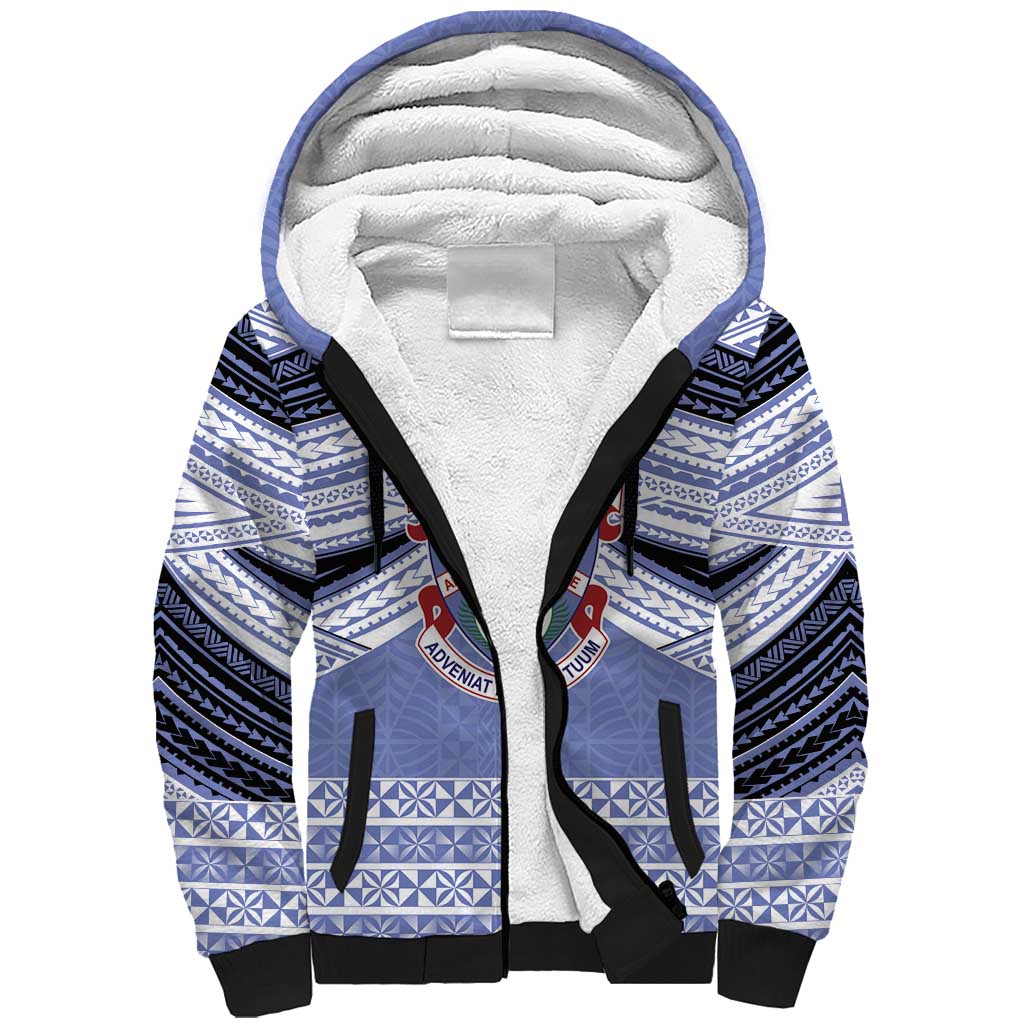Personalised Tonga Apifoou College Sherpa Hoodie Polynesian Ngatu Tribal LT9 Unisex Blue - Polynesian Pride